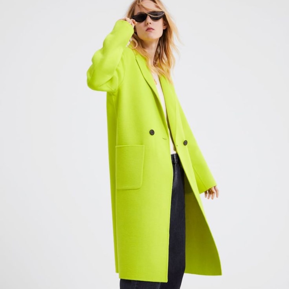 ZARA fluorescent yellow long wool coat SIZE M